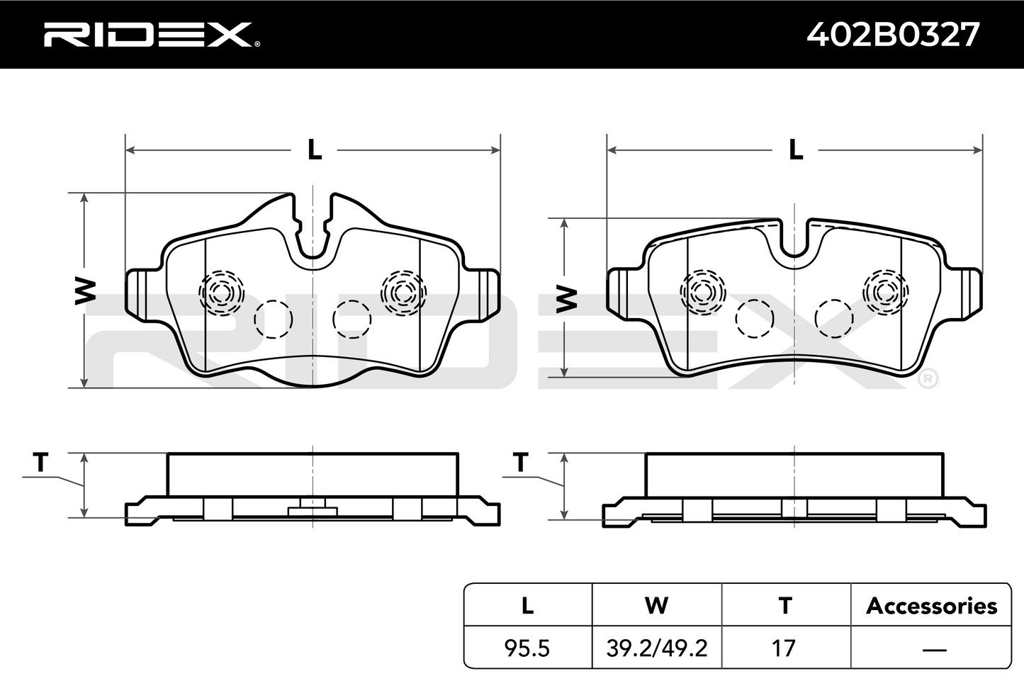 RIDEX 402B0327 Brake pad set