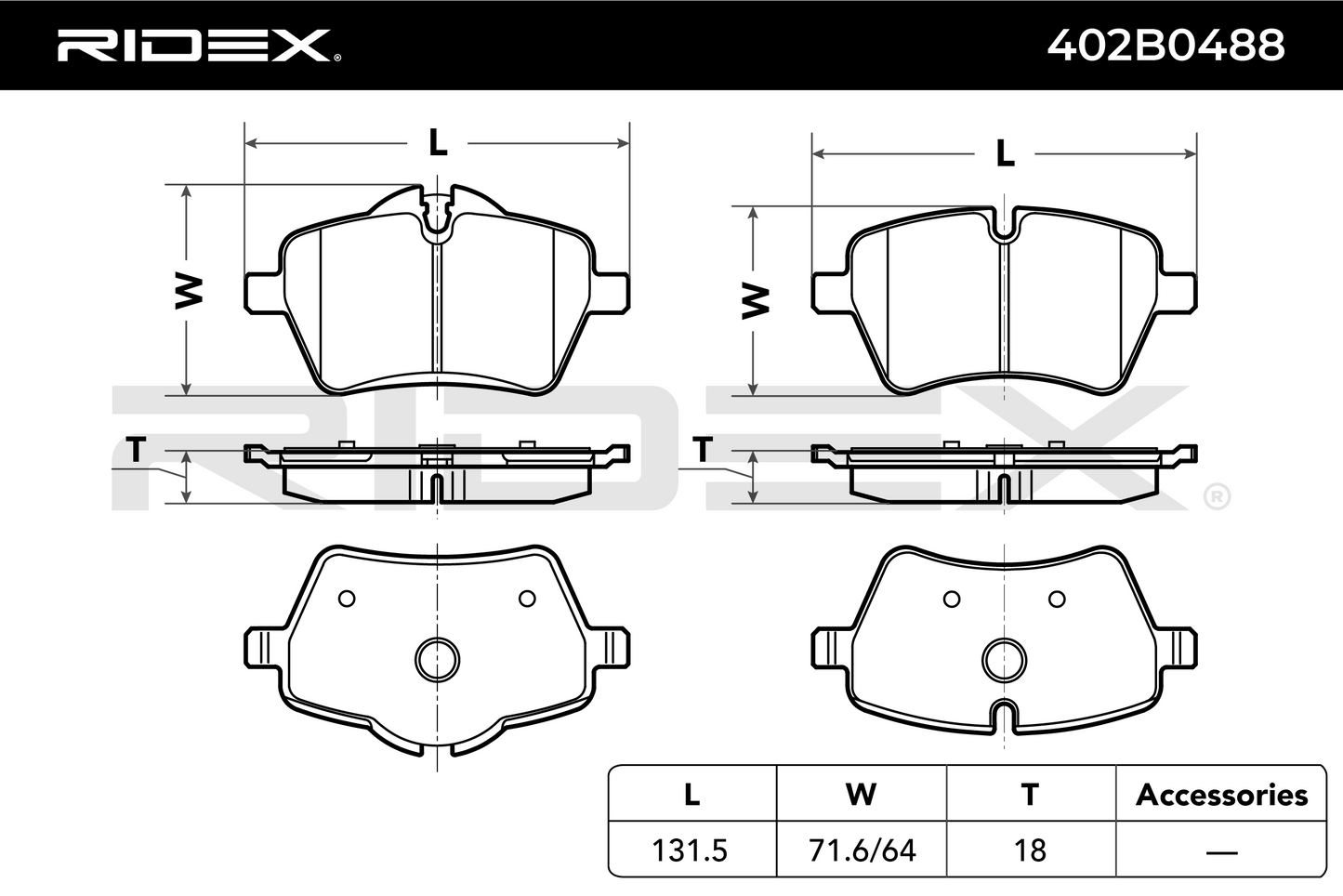 RIDEX 402B0488 Brake pad set