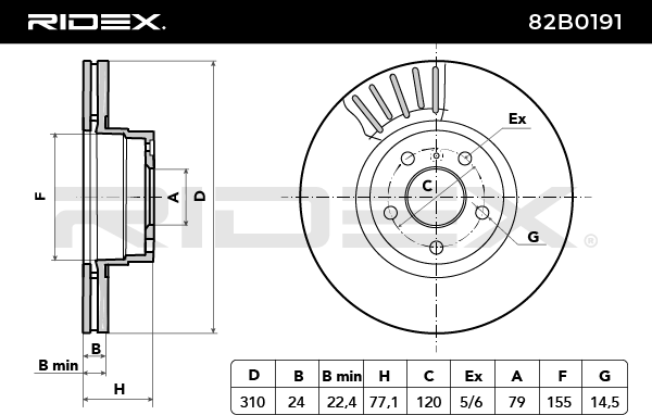 RIDEX 82B0191 Brake Disc - front axle (pair)