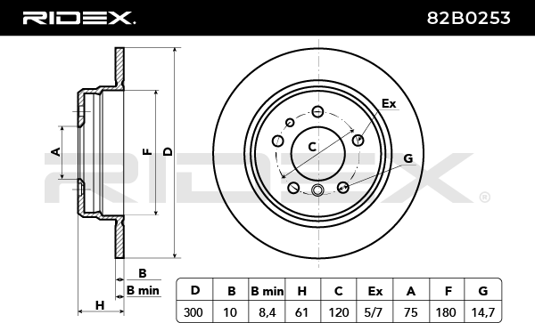 RIDEX 82B0253 Brake Disc - rear axle (pair)