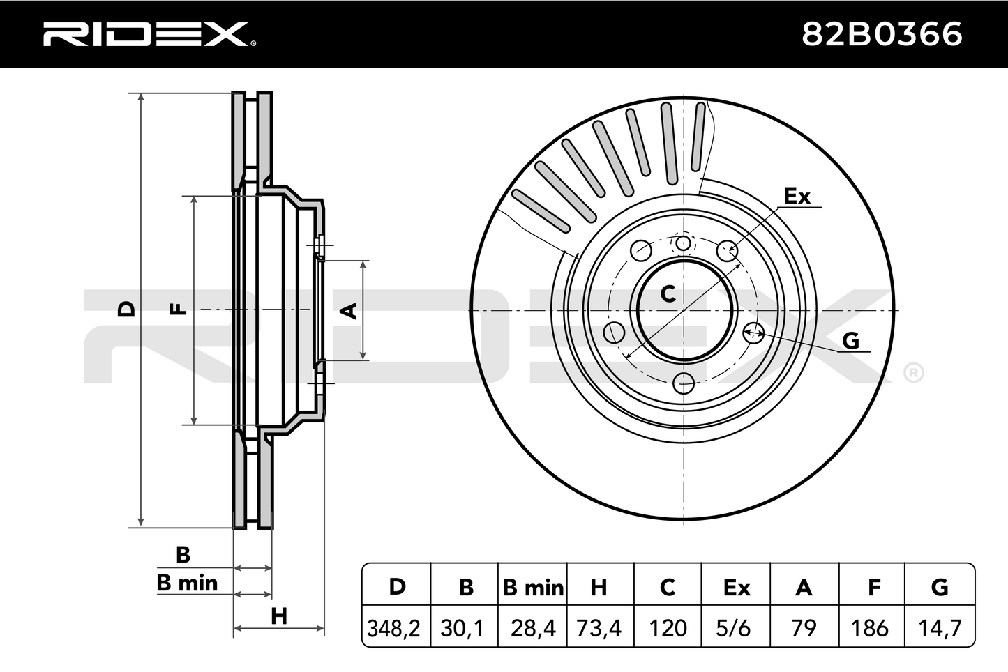 RIDEX 82B0366 Brake Disc - front axle (pair)