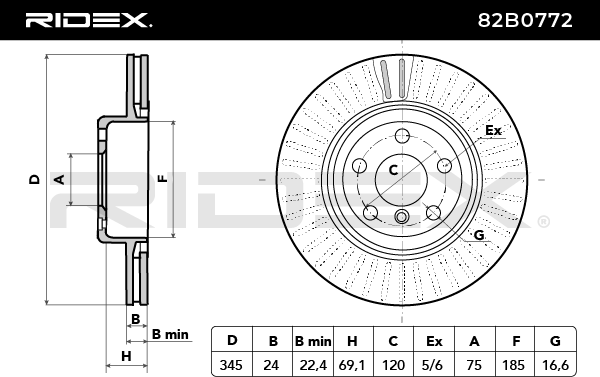 RIDEX 82B0772 Brake Disc - rear axle (pair)