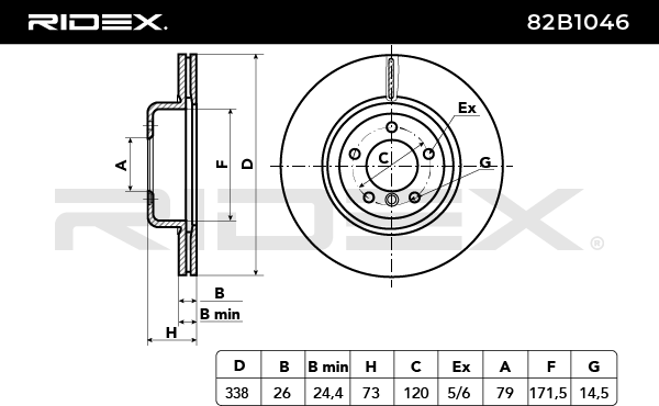 RIDEX 82B1046 Brake Disc - front axle (pair)