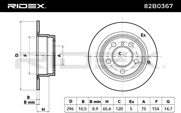 RIDEX 82B0367 Brake Disc - rear axle (pair)