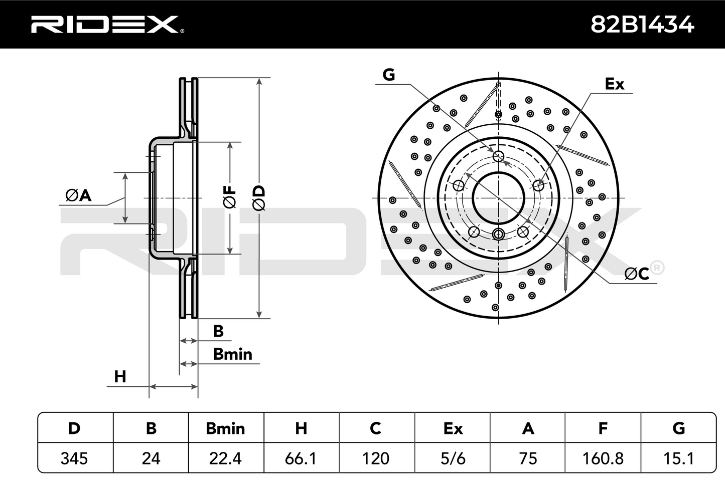 RIDEX 82B1434 Brake Disc - rear axle (pair)