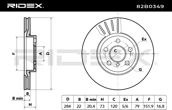 RIDEX 82B0349 Brake Disc - front axle (pair)