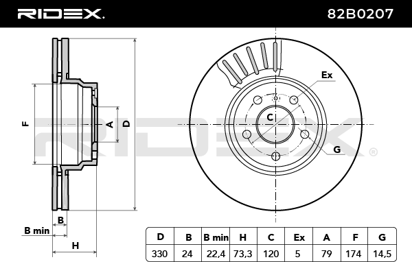 RIDEX 82B0207 Brake Disc - front axle (pair)